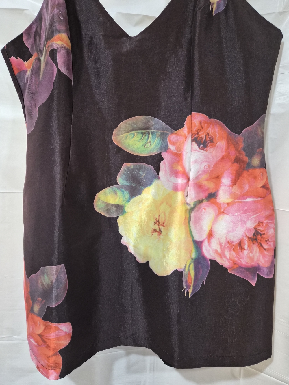 Fashion Nova Black Mini Dress with Pink & Yellow Floral Print